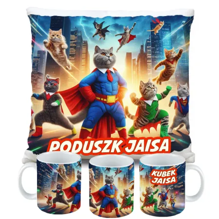 Zestaw Super Koty – Kubek i Poduszka z Kocim Motywem